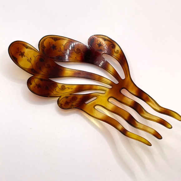 Vintage Tortoiseshell Lucite Decorated Large Hair Comb - Picture 5 of 12